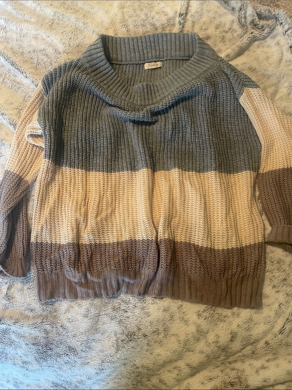 Windsor Striped Crewneck Sweater in Gray, Cream & Brown